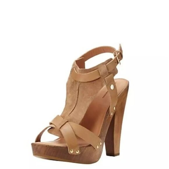 Madison Harding Colter T-Strap Sandal SANDY Camel Brown Shoes Leather Suede NEW - Picture 1 of 4